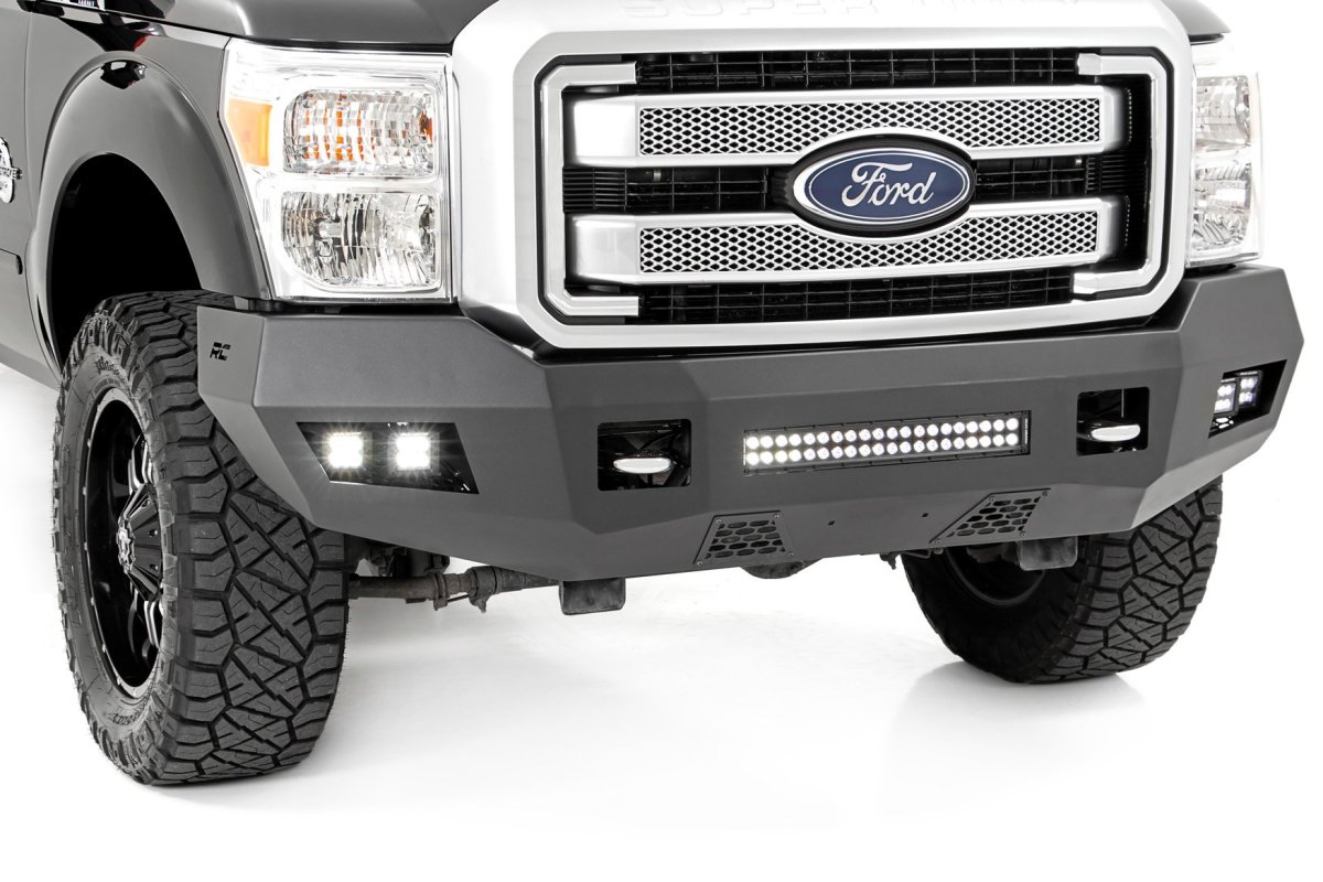 Ford F-350 Super Duty Front Bumper - Rough Country - LED with Cubes and Light Bar - Flat Black - '11-'16